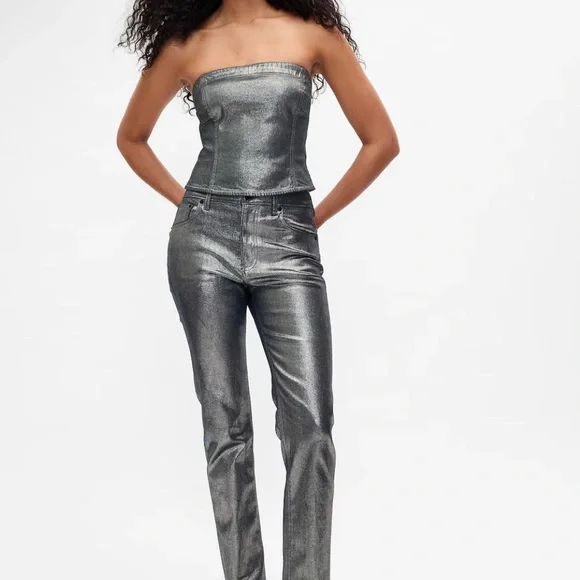 High Rise Metallic '90s Straight Jeans - Picture 1 of 7